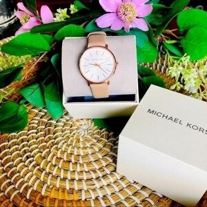 Michael Kors Rose Gold Leather Strap Watch 38mm Quartz Water Resistant NWT